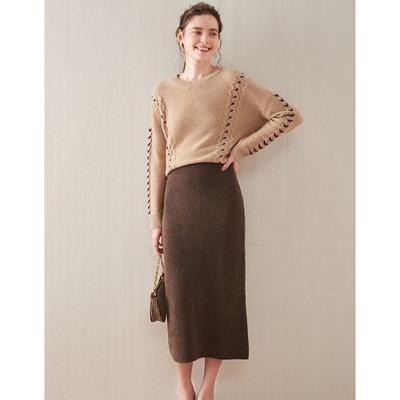 Gonna a tubino lavorata a maglia a vita alta invernale da donna elasticizzata slim fit media lunghezza gonne calde
