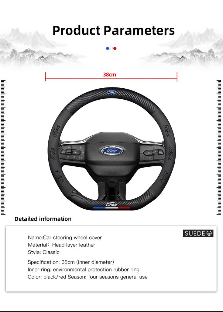 Carbon Fiber Leather Car Steering Wheel Cover For Ford ST Line Focus Mustang Fiesta Puma Ranger Kuga MK7 MAX F150 Mondeo Escape FE7