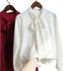 Spring and Autumn Bow Satin Shirt for Women Professional Shirt Long Sleeve Loose Top