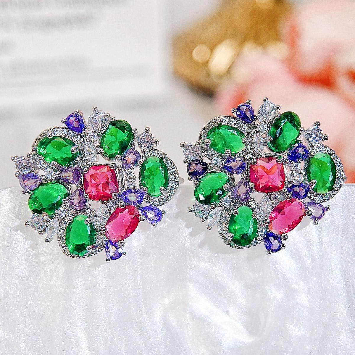 

CMM корейская женская мода зеленый розово-красный хит цвет CZ циркон серьги-гвоздики свадебная вечеринка уникальные современные ювелирные аксессуары зелёный