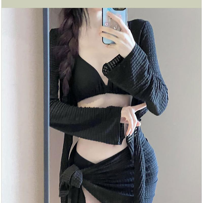 Damen Split Bikini Set Badeanzug Split Sexy Rückenfrei Bademode mit Mesh Cover Up Strandbekleidung Röcke Sommer Dünner Badeanzug