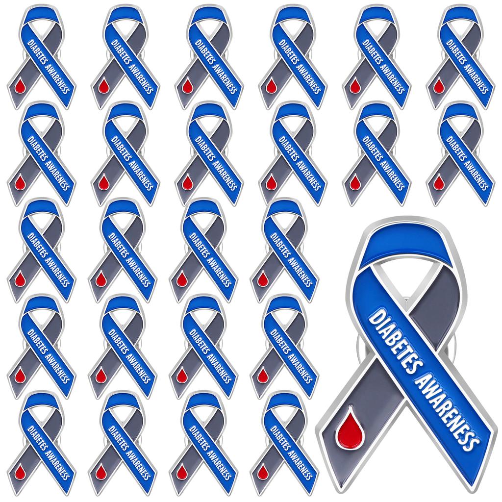 25 kusů odznáčků povědomí o cukrovce Hromadný typ 1 Prevence cukrovky Šedé a modré stužkové odznáčky pro diabetiky typu 1 A