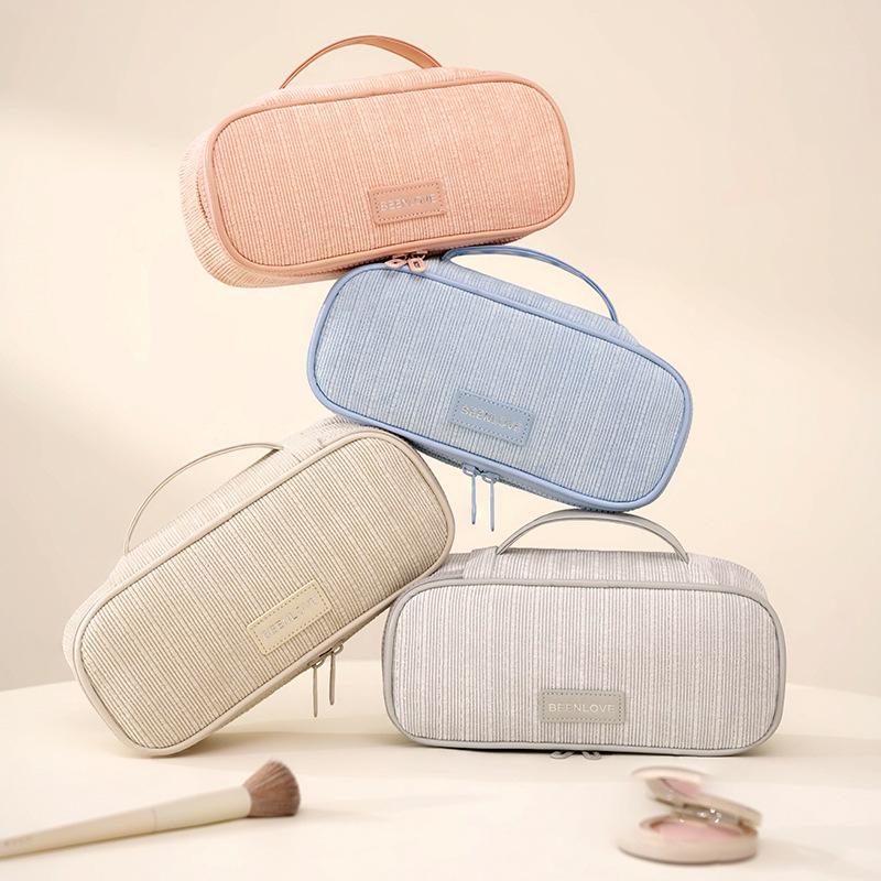 Women Corduroy Travel Makeup Storage Bag Portable Zipper Cosmetic Bag with Handle Square Large Capacity Toiletry Wash Pouch