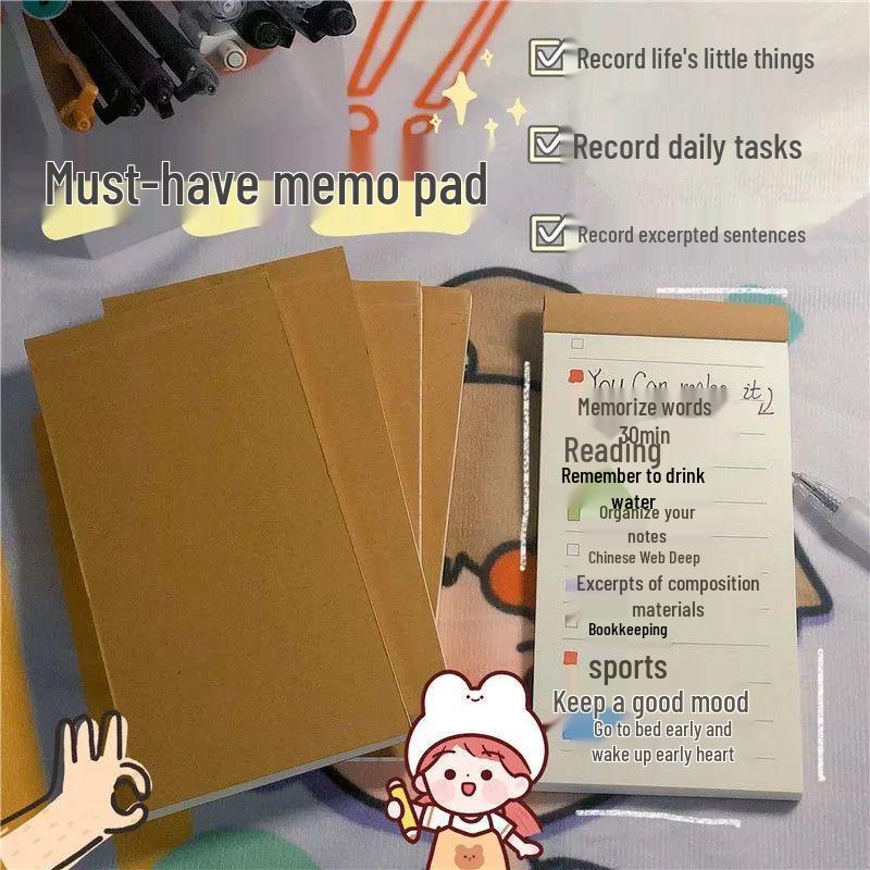 Mini Kraft Paper Sticky Notes & Grid Planner Notebook