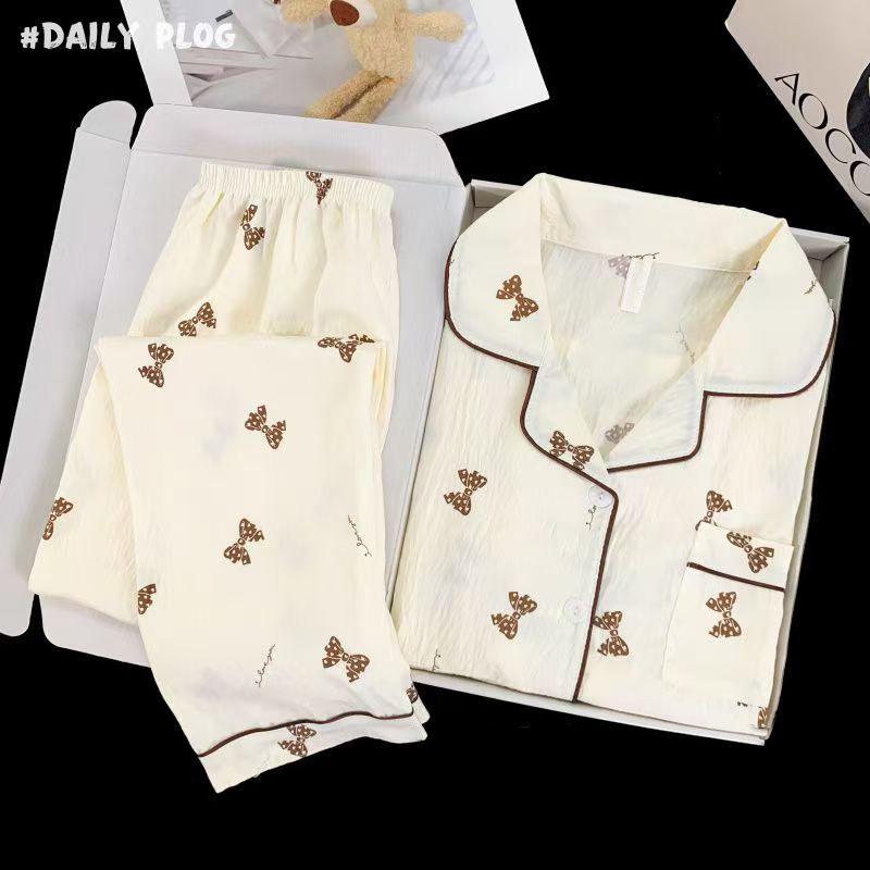 2025 Frühling/Herbst Niedliches Wolken-Baumwoll-Pyjama-Set für Mädchen - Langarm & Hose, Tragbar im Freien