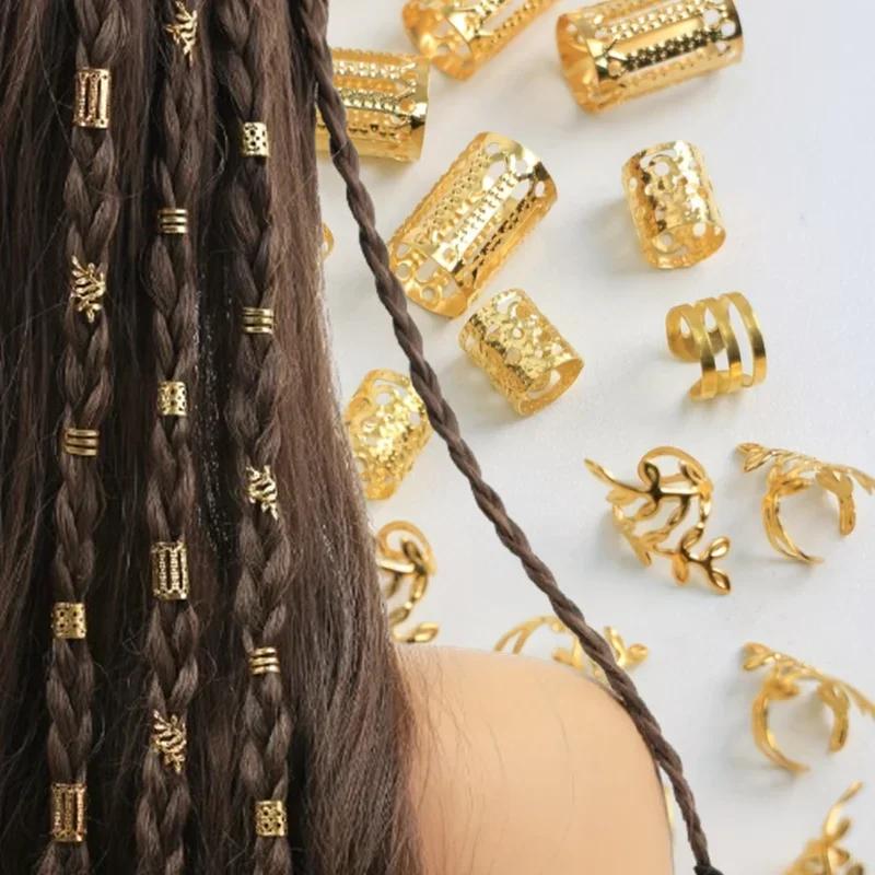 40pcs hair braid hair band mixed hair braid bead cuff tube charming hollowed-out decorative accessories