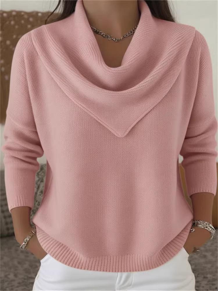 V-neck Waffle Knit Solid Color Pullover Loose Top for Autumn/Winter 2025 Fashion