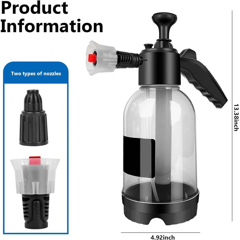 מרסס קצף 2 ליטר, ידני, להשקיה בקצף, מרסס לחץ אוויר, בקבוק מים מפלסטיק לחיטוי, כלי ניקוי לרכב
