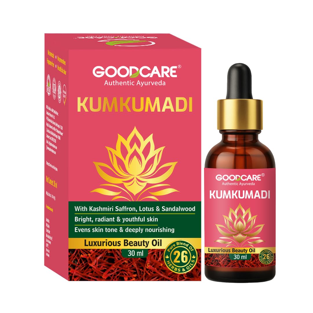 Масло для красоты лица Goodcare Kumkumadi 30 мл | С шафраном, лотосом и сандалом | Осветляет кожу, выравнивает тон, уменьшает пигментацию и пятна