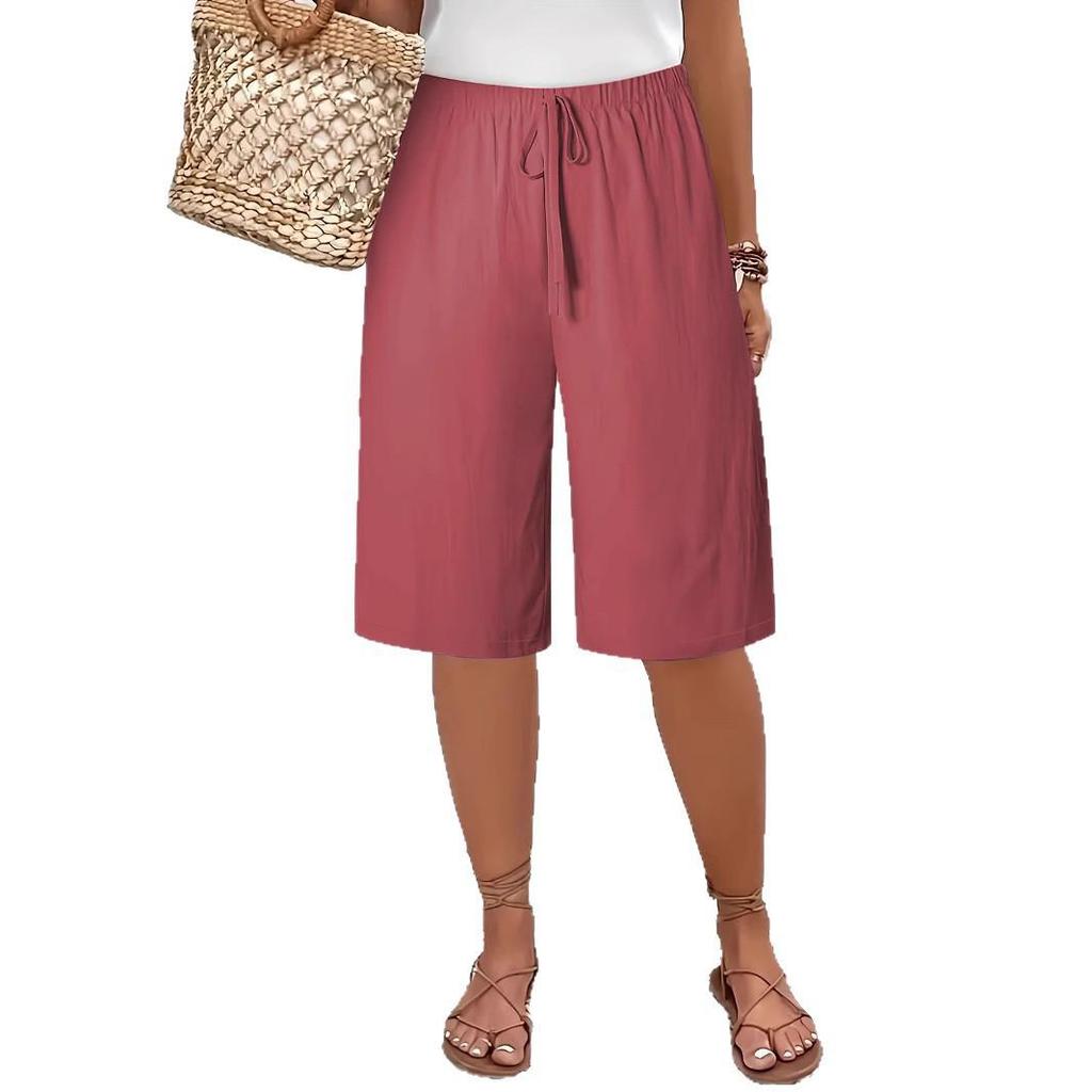 Pantaloni da donna casual a tinta unita di media lunghezza a cinque punti