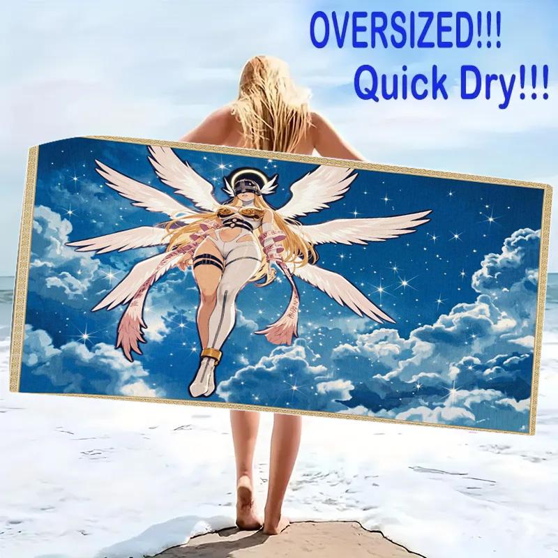 Angewomon Print Beach Towel, Large Soft Quick Dry Towel for Beach Camping Swimming