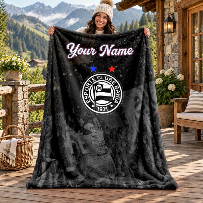 Esporte Clube Bahia Custom Name Flannel Blanket Personalized Soft Warm Plush Throw Blanket Customized Gift for Family Friends