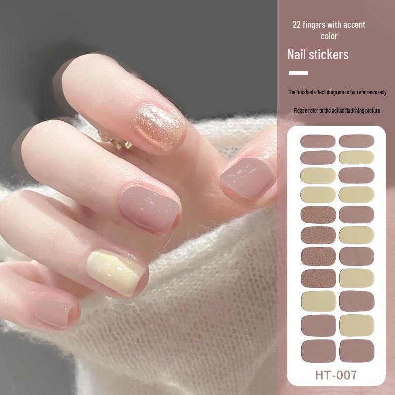 22-Finger Cross-Border Color Block Nail Stickers - No-Bake Gel Full Cover