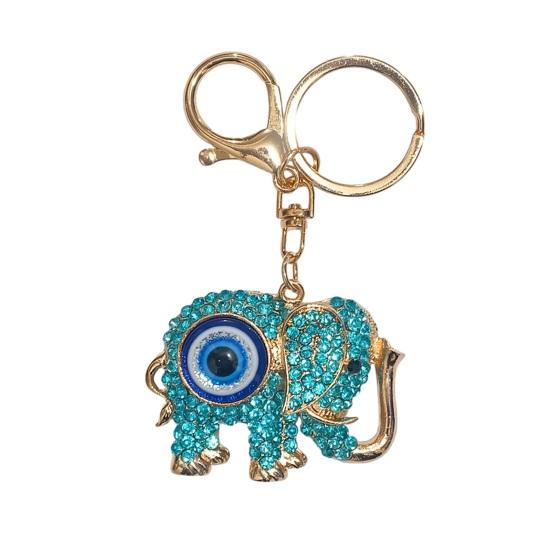 

Keychain Pendant Sparkling Rhinestones Inlaid Elephant Eye Design Key Holder Car Backpack Charm Small Accessory синий