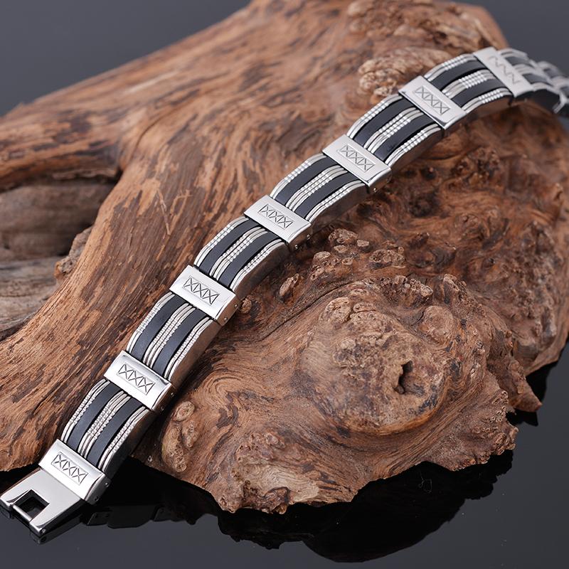 Schmuckzubehör Herrenarmband Herren 13MM 9" Edelstahl & Schwarze Silikonarmbänder für Mann am Handgelenk