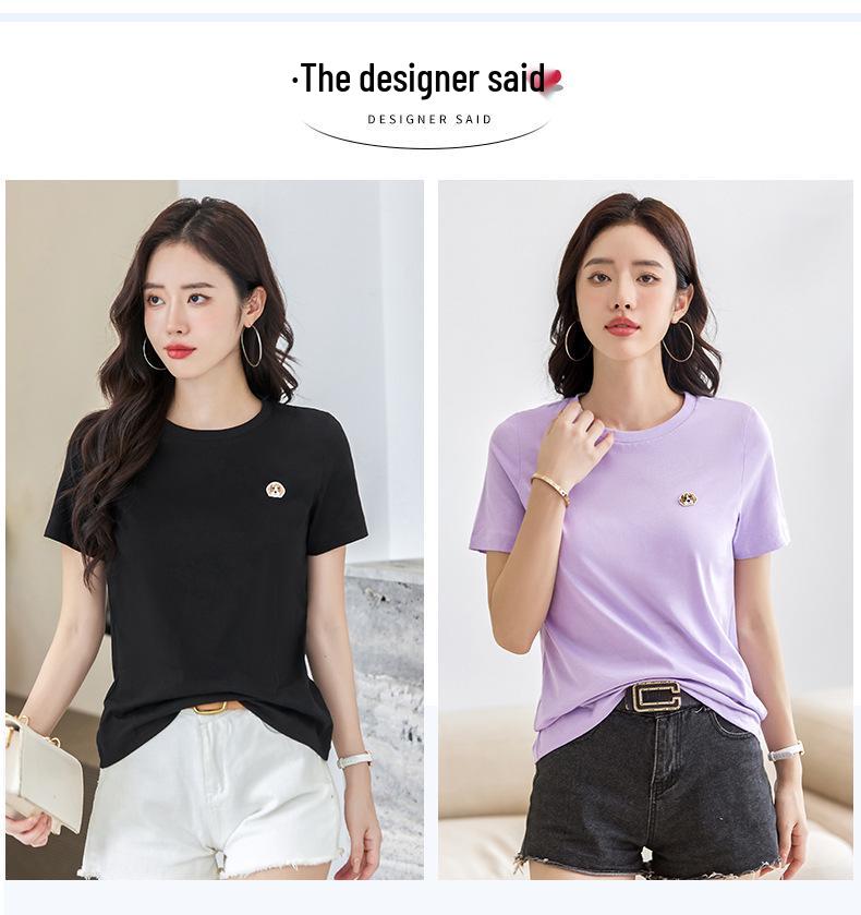 Women's Short Sleeve Embroidered T-shirt - Spring/Summer 2025 Korean Style Slim Fit