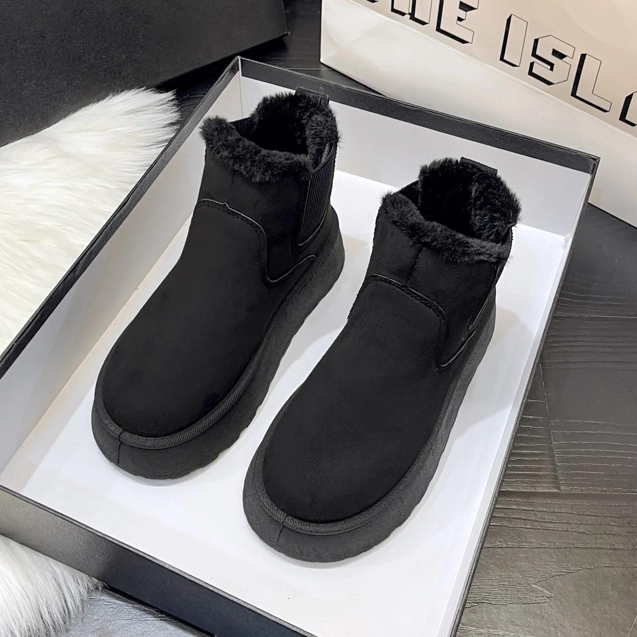 Winter Women Platform Boots Thermal Snow Boots Fur Lined Elastic Ankle Warm Short Boots New Slip Resistant Cold Shoes for Women 36 чёрный