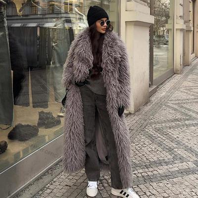 Extra Long Lamb Fur Coat Women Winter Ladies Style Oversized Chunky Faux Fur Jacket Overcoat