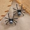 Exaggerated Punk Vintage Imitation Pearl Black Spider Stud Earrings Gothic Insect Spider Earring For Women Men Halloween Jewelry