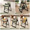 Chaise Haute Bébé 2-en-1 avec Fonction à Bascule, Harnais de Sécurité 5 Points, Roues Blocables, Plateau Amovible, Pliable et Réglable en Hauteur, Vert Foncé