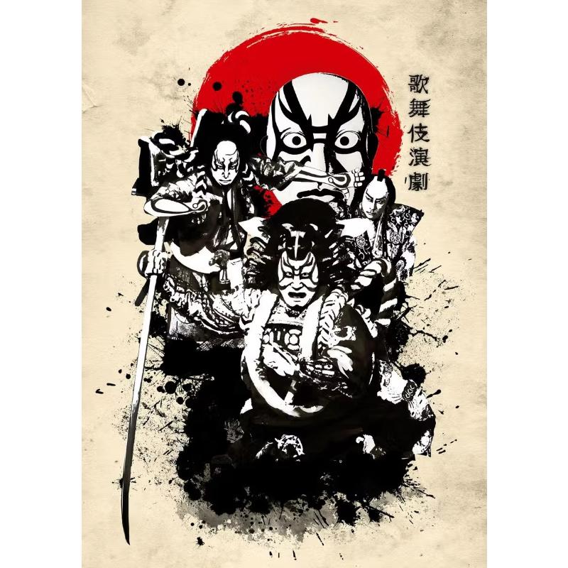 Japanisches Samurai Leinwandgemälde Wandkunst Charakter Poster und Drucke Heimdekorationsbild für Wohnzimmer Schlafzimmer Ästhetisch