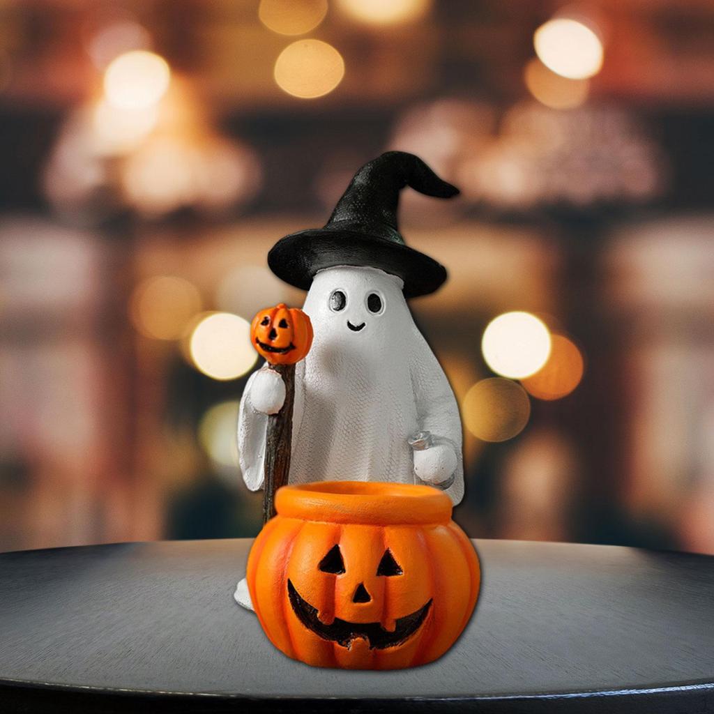 Pumpkin Figurine Halloween Statue Decorative Crafts Collection Ornament Resin Sculpture for Desk