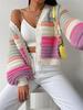 Rainbow Striped Lantern Sleeve Knit Sweater Coat for Women Oversized Sweater,casual Wear,trendy