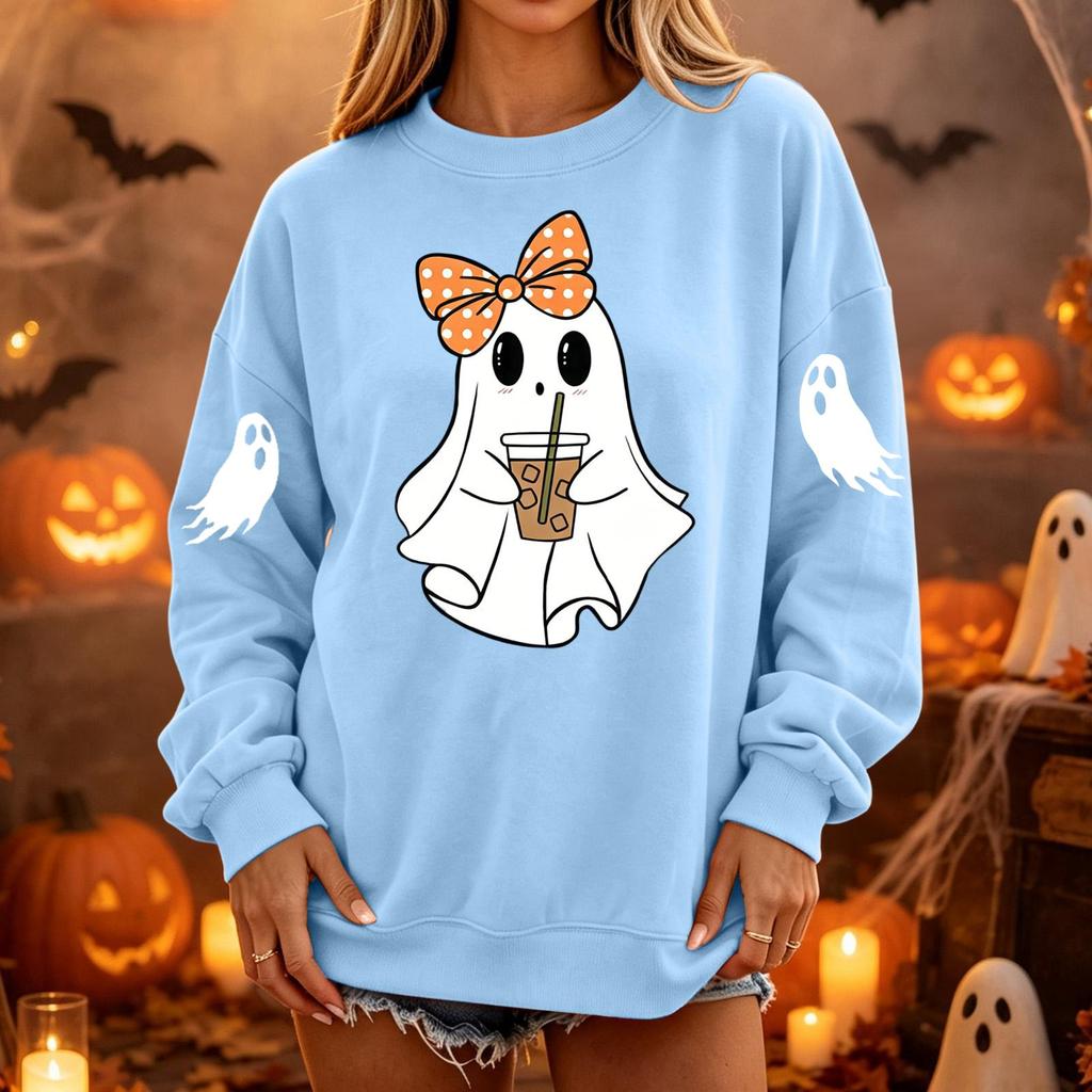Women's Pullover Sweatshirt, Casual Long Sleeve Neck Loose Fit Color Top