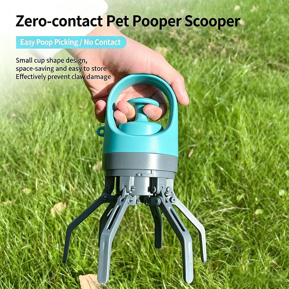 No-Touch Pet Poop Pick Up Tool, 6-Claw Dog Poop Scooper Built-in Waste Bag Storage for Outdoor Walking