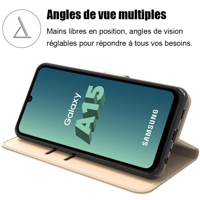 Case for Samsung Galaxy A15 4G-5G - Shockproof Protection In Golden PU Leather with Card Slots + 2 Tempered Glasses