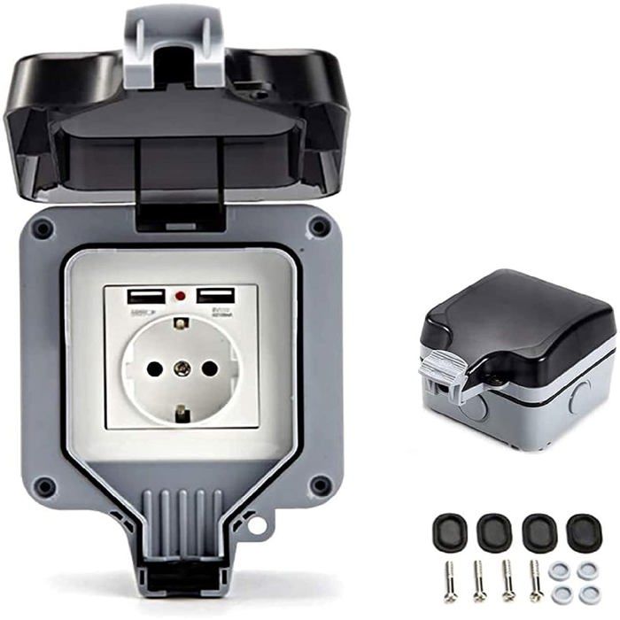 Prise étanche IP66 murale AIMOONSA – prise électrique extérieure avec couvercle et ports USB