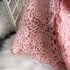 Elegant Pearl Chain Diamon Luxury Embroidery Lace Prom Evening Dresses Women Summer Short Sleeve Hollow Out Midi Long Dress