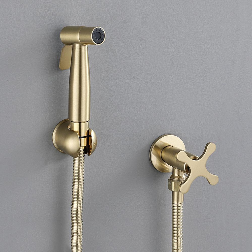 Brushed Gold Stainless Steel Toilet Bidet Faucet Set Wall-mounted Bathroom Bidet Sprayer Set Sprayer  Gun Shower Self Cleaning