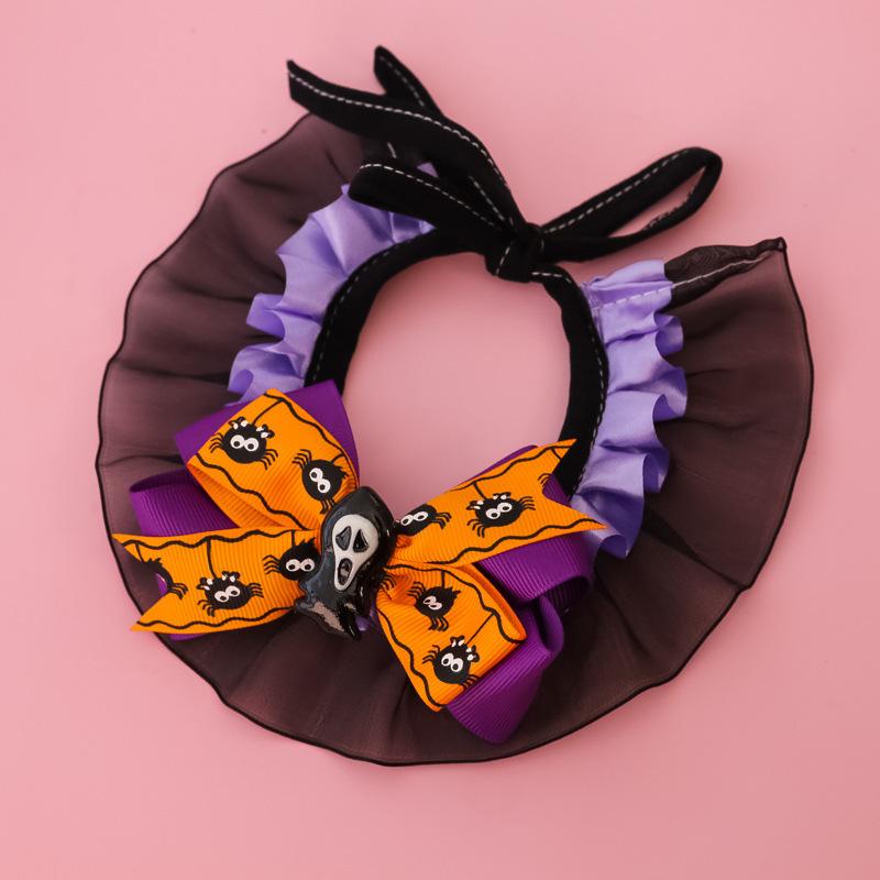 Halloween Pet Collar for Small Cats and Dogs, Lace Pumpkin Bat Wings Bowknot for Large Dogs