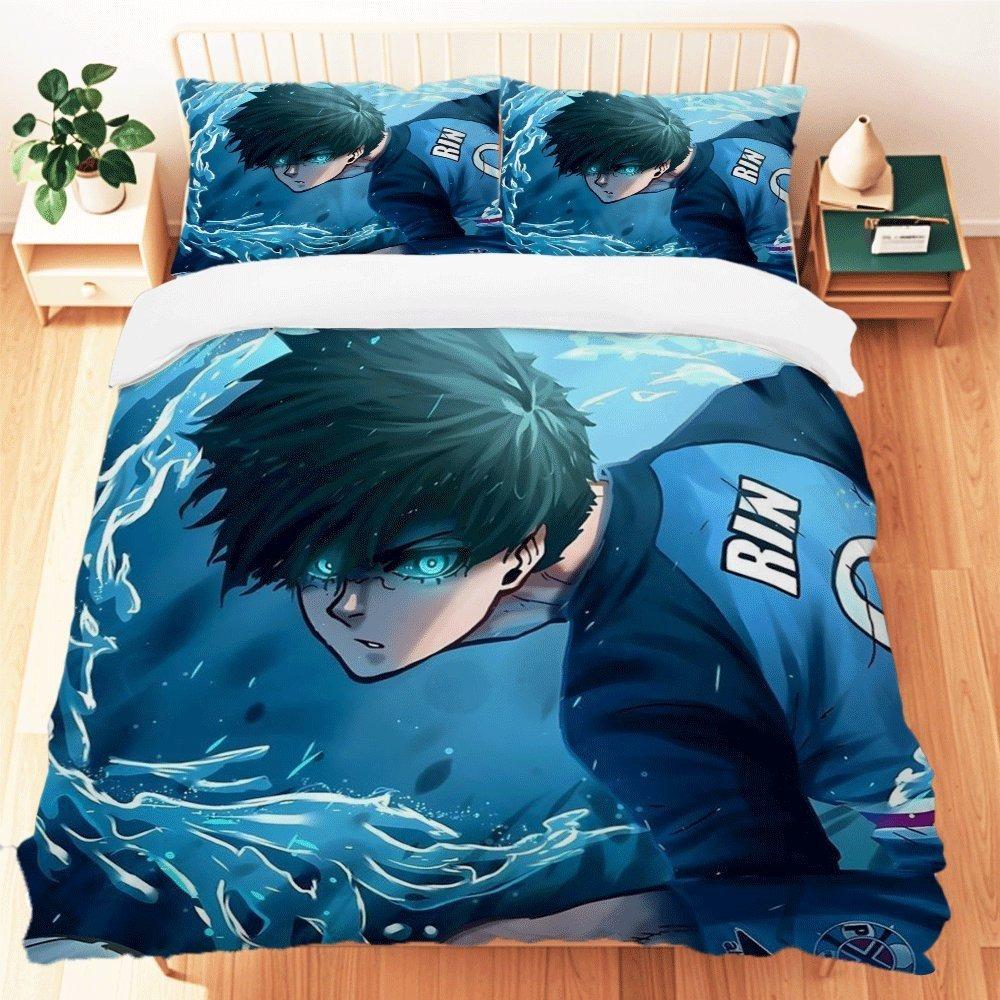 

Blue Lock Bedding Set Rin Itoshi Rose Print Cozy Duvet Cover Set King Queen Twin Single Size Birthday Gift for Fan Bedroom Decor EU Single 135x200cm