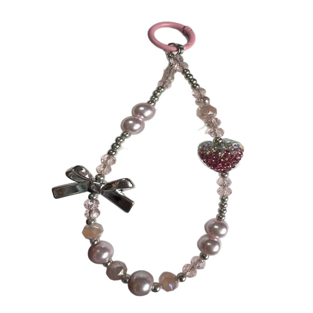 Heart Crystal Rhinestone Phone Chain with Bow - Luxury Keyring Lanyard