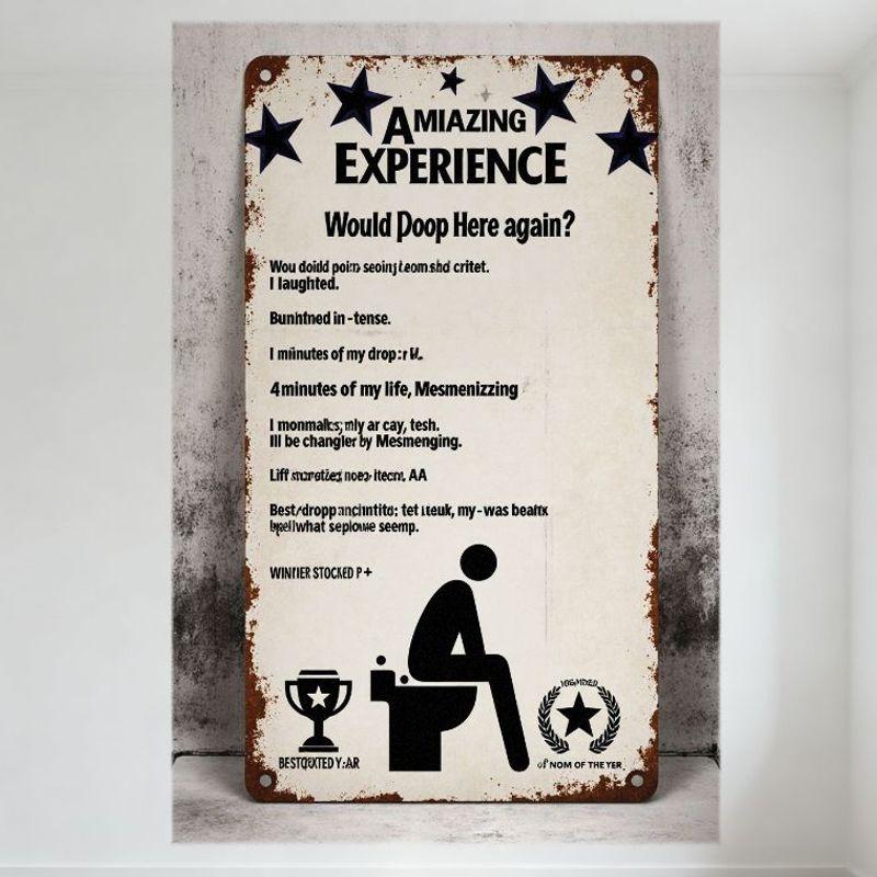 

Vintage Rusted Metal Sign A MIAZING EXPERIENCE Whimsical Toilet Silhouette Humorous Phrases Wall Art Decor for Home Bar Cafe M 20x30cm（7.8x11.8inch）