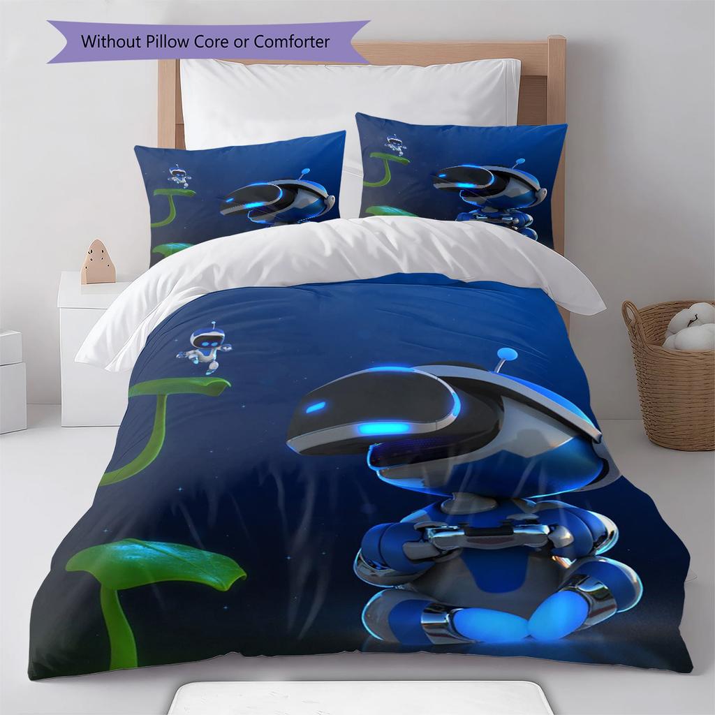 ASTRO BOT Pattern Bedding,Quilt Set Quilt Cover Pillowcase Home Birthday Gift (1 * Duvet Cover + 2 * Pillowcase, Without Core)