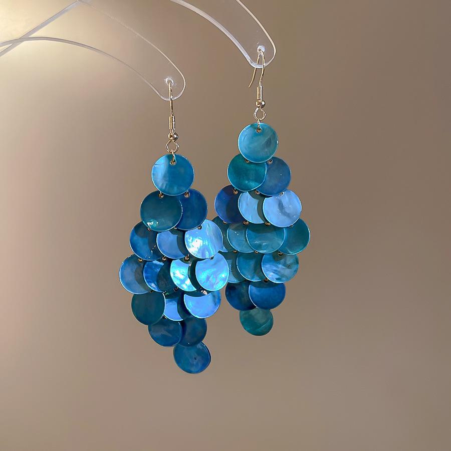 Seaside vacation style flower shell fringed long earrings stud earrings women's earrings design sense