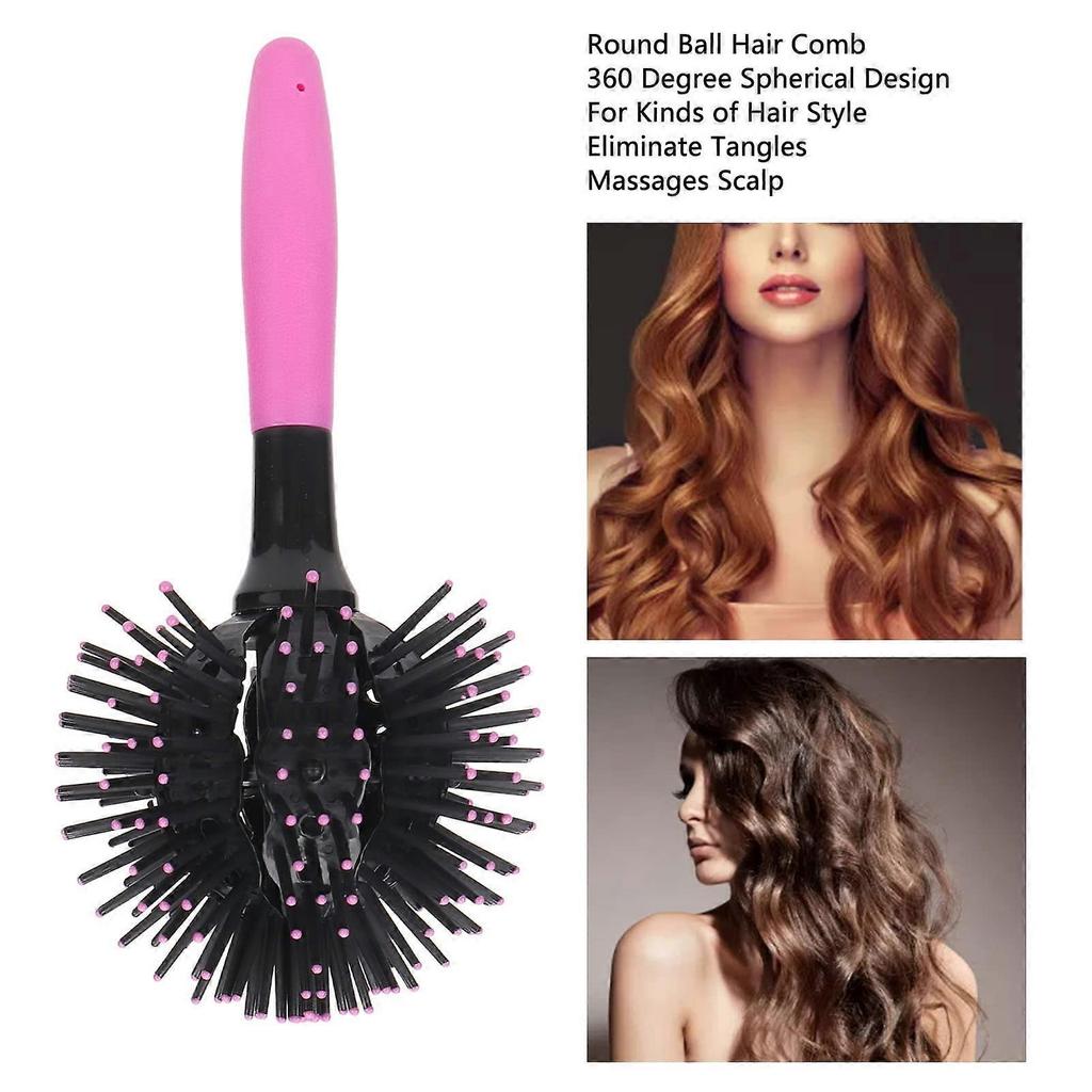 360 Degree Round Hair Brush with Vented Spherical Head for Blow Drying Wet and Dry Hair