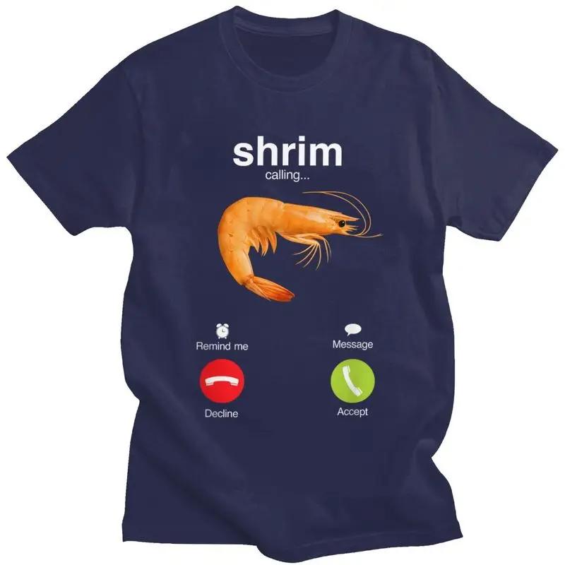 Shrim Is Calling Men Short Sleeve Interesting Shrimp Meme Street Trend T-shirt Top Suitable for Husband Boyfriend Slim T-shirt