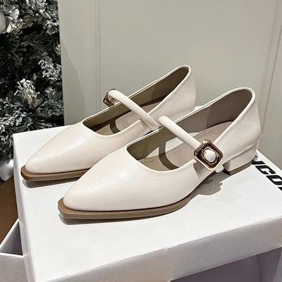 Fashion 2024 Fashion Women Pumps Buckle Strap Casual Flats Spring Summer Ladies Low Heels Shoes Pointed Toe Female Footwear Big Size 43