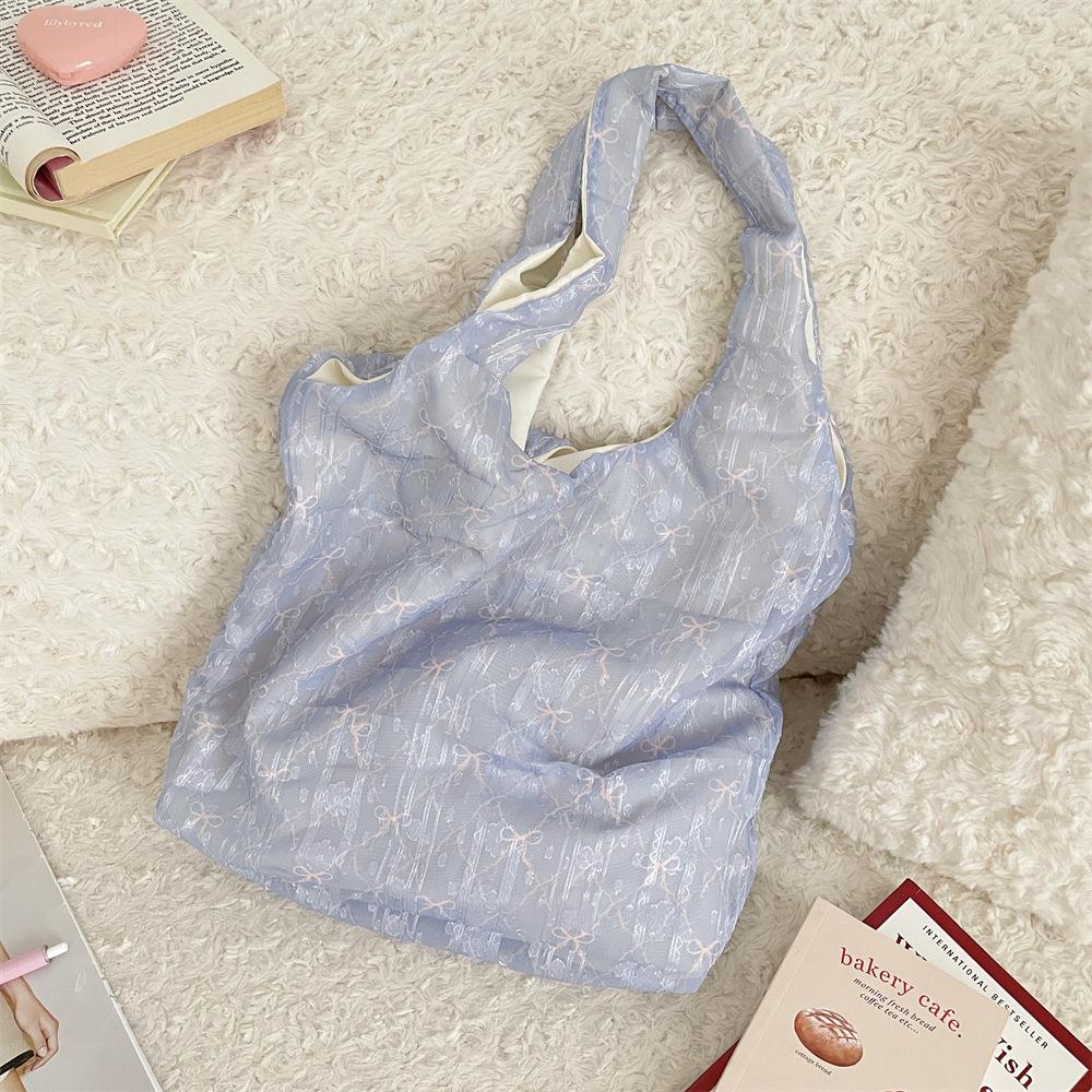 

Summer small fresh texture bow shoulder bag fairy canvas bag portable underarm vest bag синій