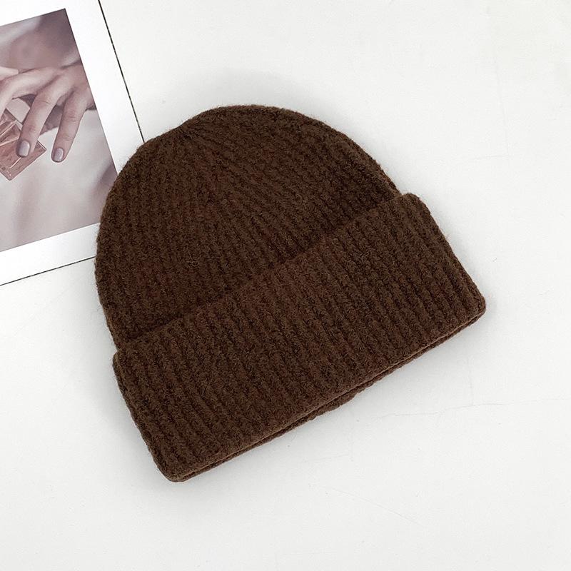 Hat Women's Solid Color Versatile Face Small Knitted Hat Tide Autumn and Winter Wool Hat Warm Ear Protector Cold Hat Pullover Hat