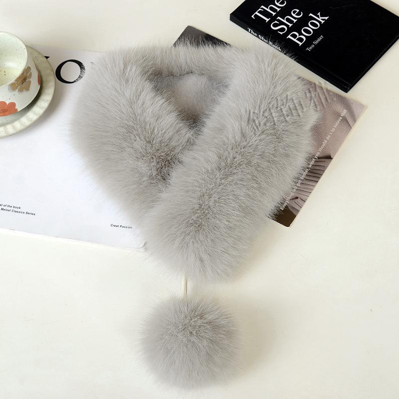 Faux Fox Fur Scarf Thickened Warm Luxury Texture Winter Women Neck Warmer Collar Shawl Fashionable Elegant