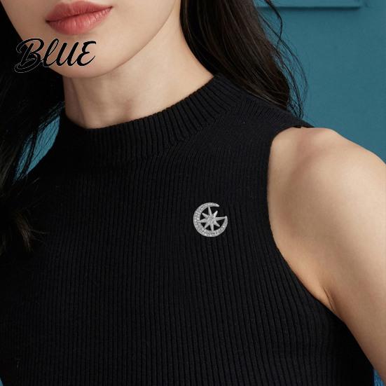 Bag Accessory Pin Moon Star Design Brooch for Women Rhinestones