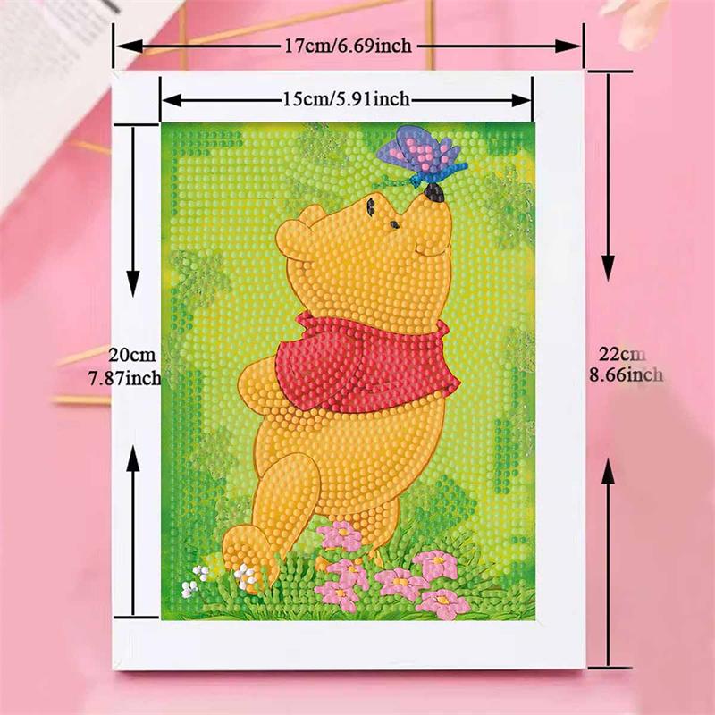DIY Diamond Painting Kit with Frame, Winnie Full Circle Mosaic 5D DIY Cross Stitch Kit Home Decoration with Frame, Handicraft Hobby Collection