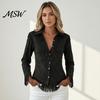 Western Cowgirl Outfit Women Tassel Shirt for Autumn, Button Down Slim Fit Fringe Elegant Date Night Shirts Blouse, Solid Color Casual Long