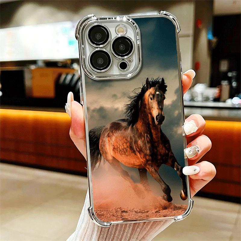 Ferghana Horse Animal Plating Phone Case For Iphone 16 17 Pro Max Air 16E 14 15 Plus 12 13 Mini Anti-Fall Airabag Cover