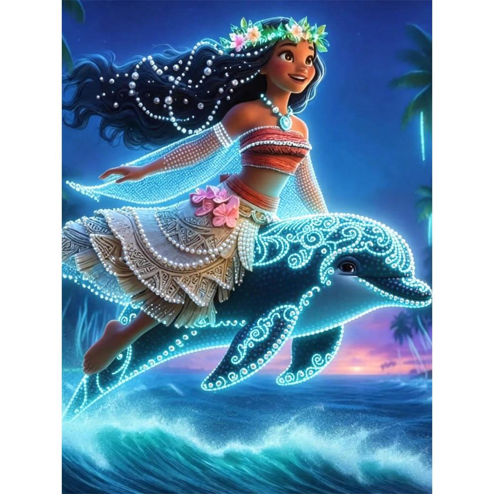 

Disney Pearl Painting Moana Moana Dolphin Chasing Waves Creative Art 5D Pearl Embroidery Cross Stitch Kit Handmade DIY Home and Room Decor Gift 35x45cm